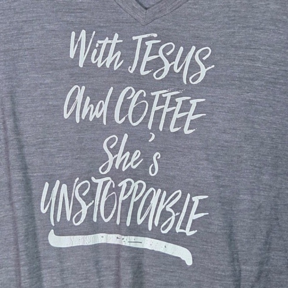 Bella + Canvas Graphic Tee Women XL Gray Jesus Coffee Unstoppable V-Neck Shirt